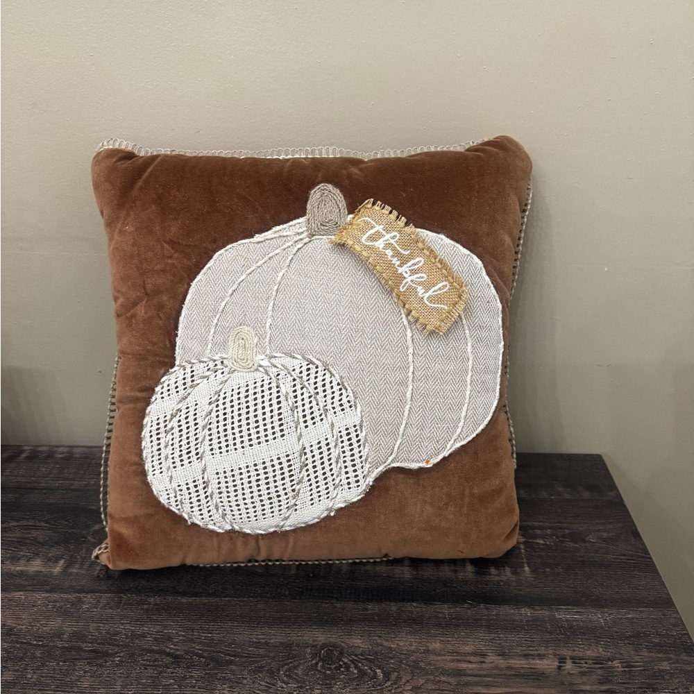 Brown and Cream Pumpkin Throw Pillow